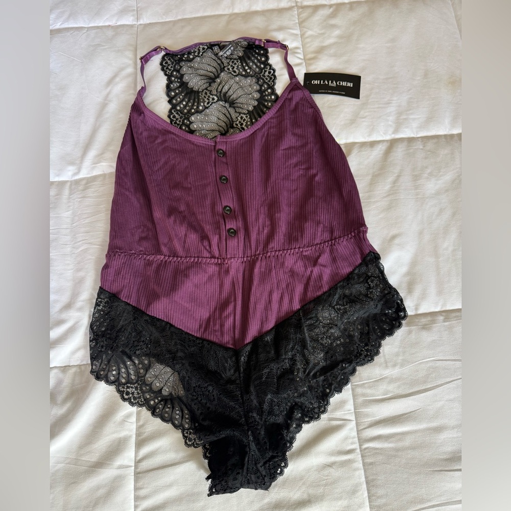 Oh La la Cheri Purple and Black Lace Teddy